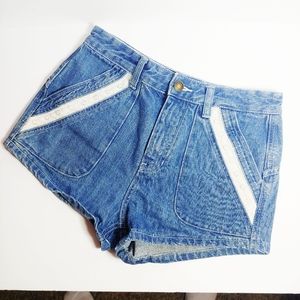 FREE PEOPLE Denim Shorts High Waist Lace Detail